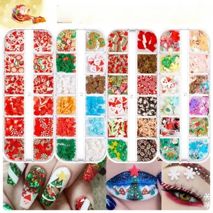 2024 NEW Christmas Nail Art Charms Gingerbread Snowflake Red Socks Hats Polymer Soft Clay Slice Winter Xmas Nail Decoration Accessories