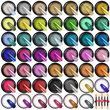 Saviland 48 Colors Chrome Nail Powder Set Metallic Mirror Effect Chrome Nail Powder for Gel Nails Art Decoration Manicure DIY 250422