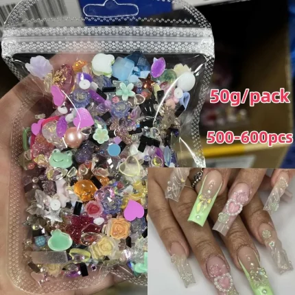 500-600pcs random mixed resin nail art charm mixed flower/heart/bear nail decoration Y2K ergonomic products decoration DIY accessories* W240829